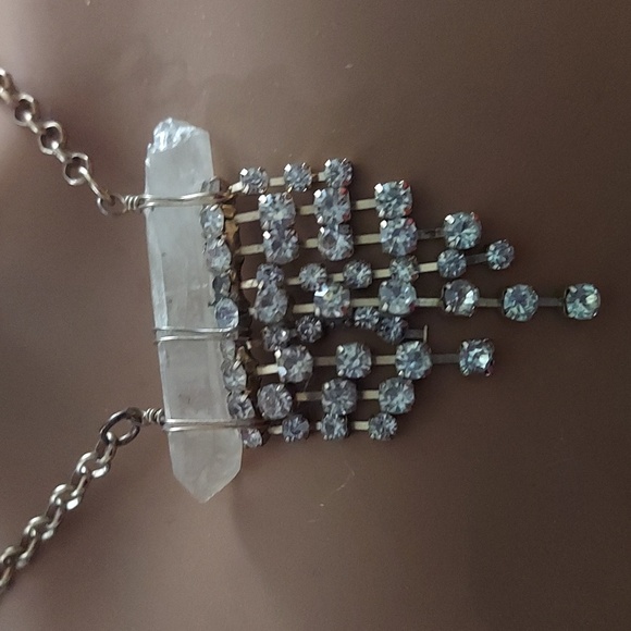 Handcrafted Crystal fringe rhinestone Rolo Brass chain Link long Boho Necklace - Picture 8 of 8